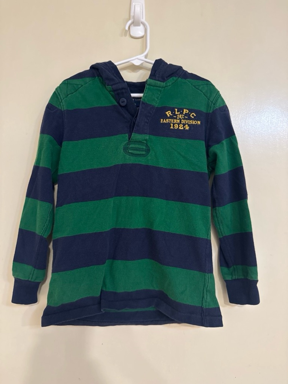 Polo by Ralph Lauren Green & Navy Striped Hooded Rugby Shirt